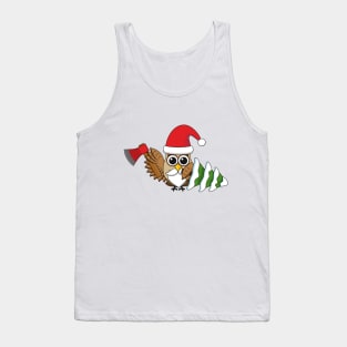 Christmas Owl with Axe and Snowy Pine Tree Tank Top